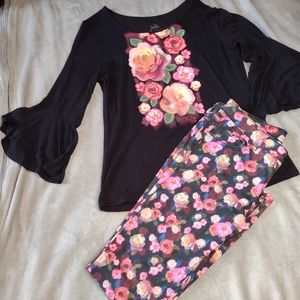 Justice 2 piece flower pant and tunic set